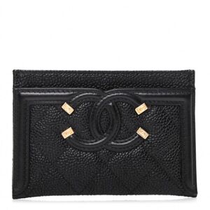 CHANEL Caviar Quilted Filigree Card Holder Black